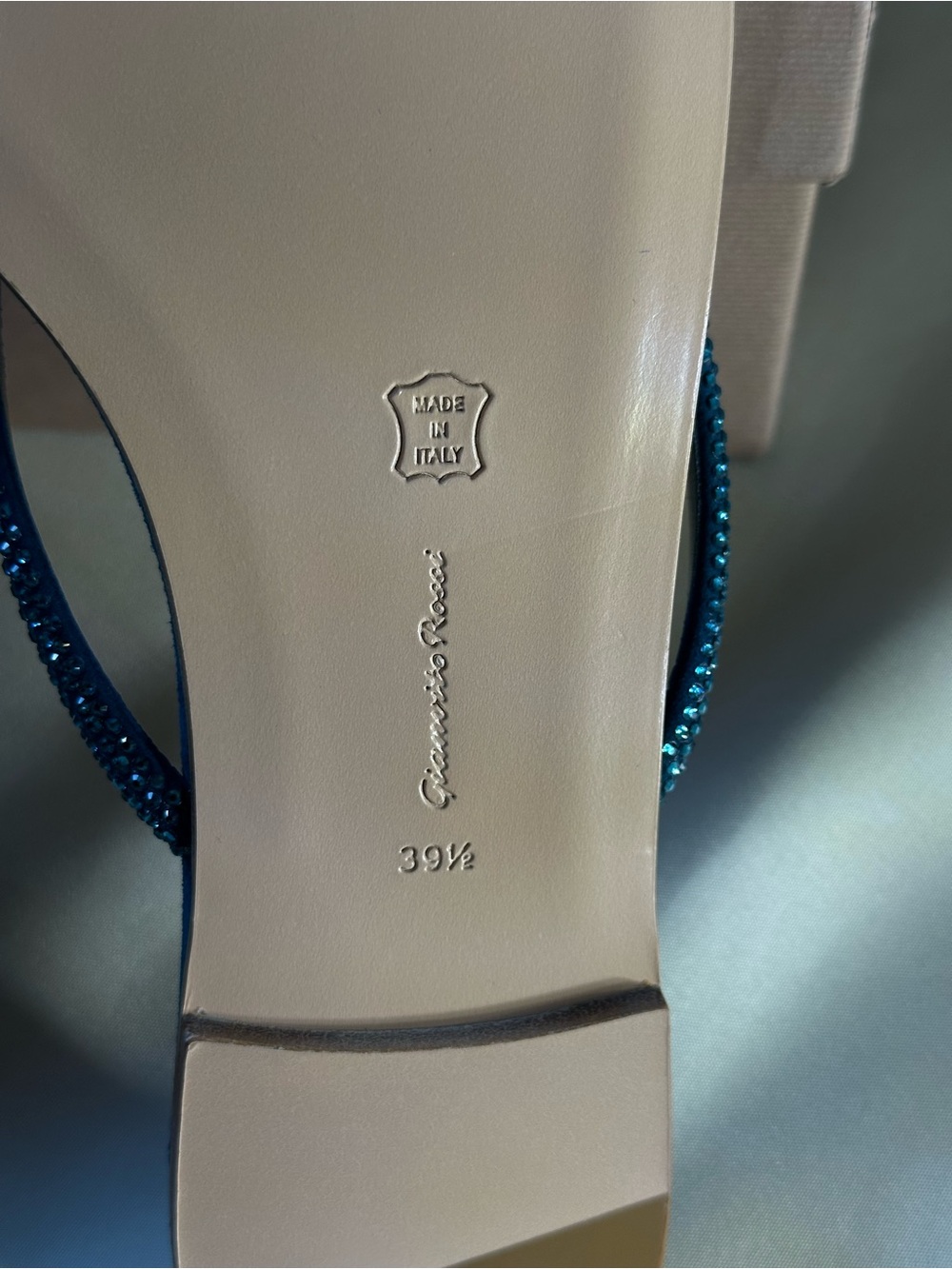 Gianvito Rossi Teal Suede Crystal-Embellished Thong Mules Size 39.5 NWT - Picture 5 of 7